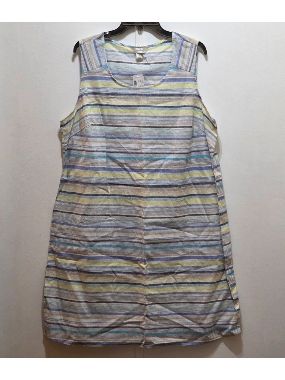 CJ Banks Blue‎ Brown Yellow Green White Striped A-Line Sleeveless Dress 1X New